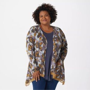 LOGO BY LORI GOLDSTEIN Printed Button-Front Knit Cardigan Size M